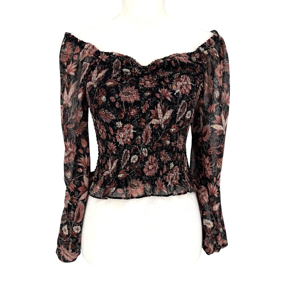 Madewell Lucie Smocked Dark Floral Crop Top US M Fall Boho